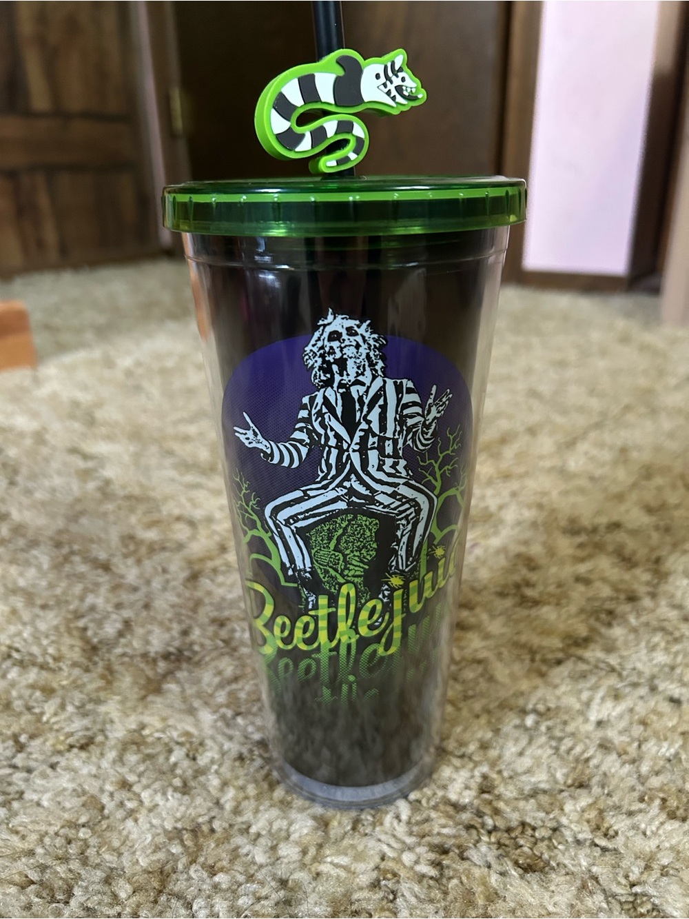 Beetlejuice Green Black Tumbler Cup - Picture 2 of 3